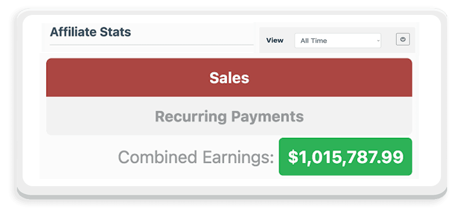 Affiliate stats showing $1,015,787.99 in combined earnings
